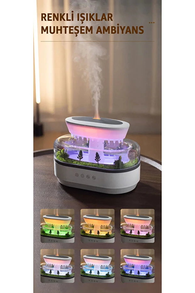 Yağmur Damlası Hava Nemlendirici - Aromaterapi Difüzör - 7 Renk RGB - Dinlendirici Sesler